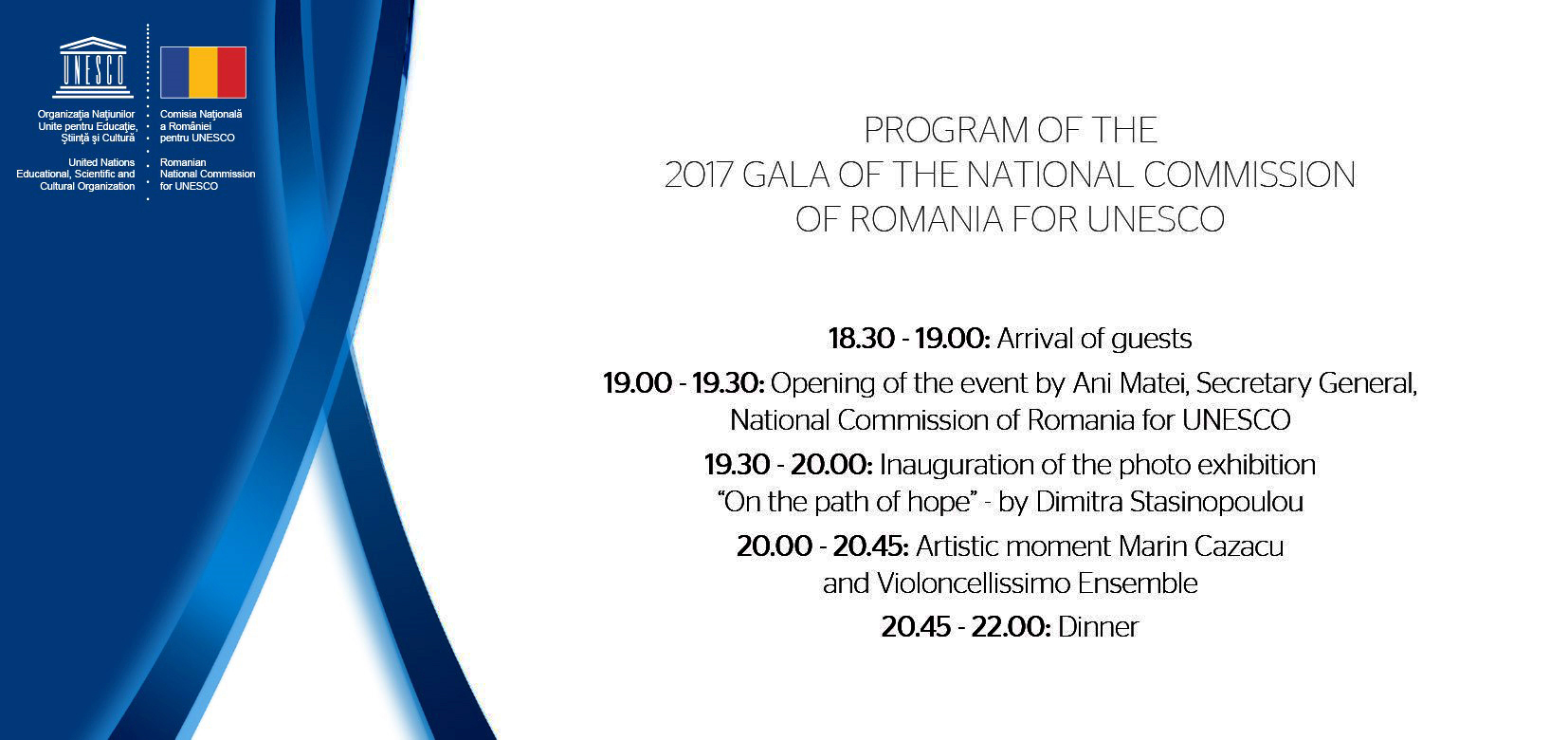 PROGRAM OF THE 2017 GALA OF THE NATIONAL COMMISSION OF ROMANIA FOR UNESCO